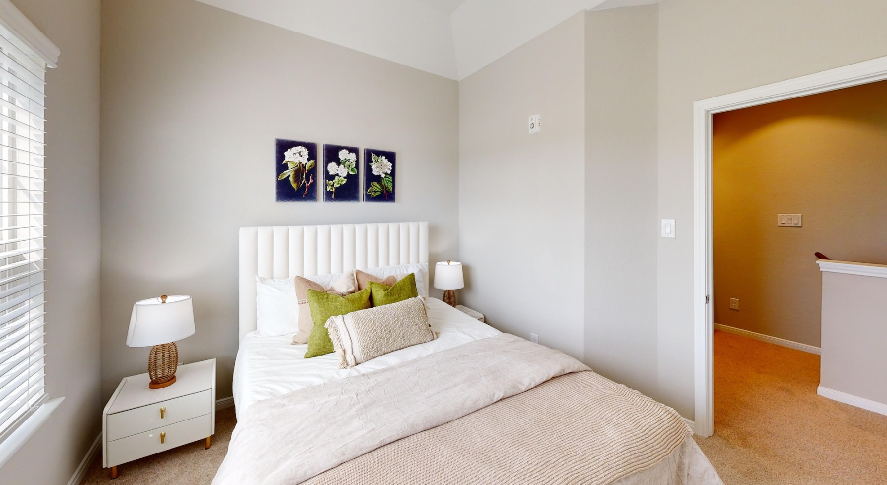 Bedroom with natural lighting and high ceilings