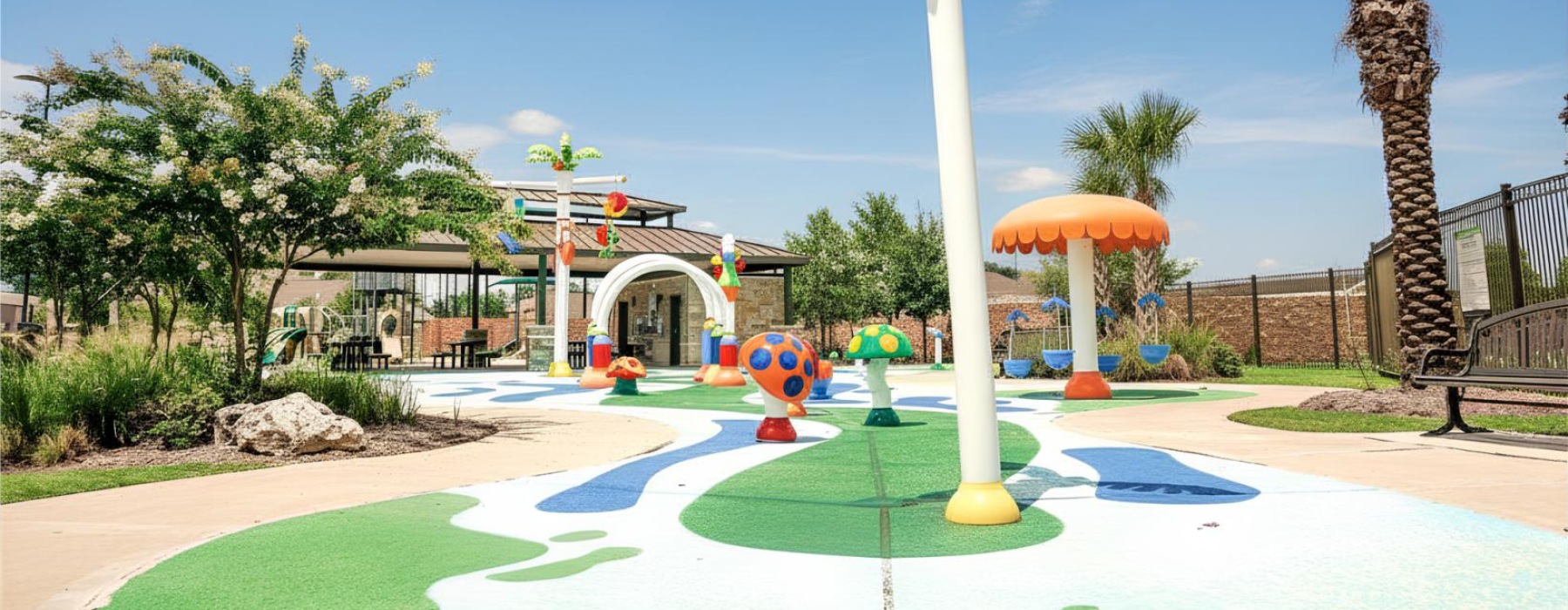 a water park with palm trees